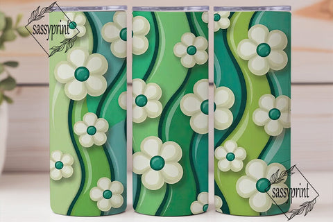 Green Floral Wave 20oz Tumbler Wrap Sublimation sassyprint 