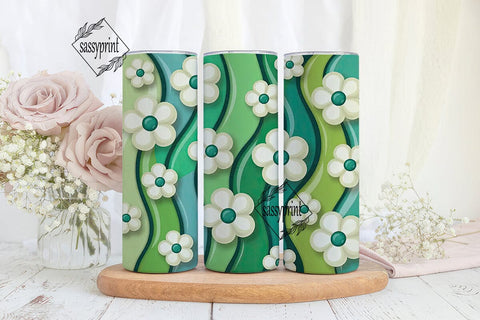 Green Floral Wave 20oz Tumbler Wrap Sublimation sassyprint 