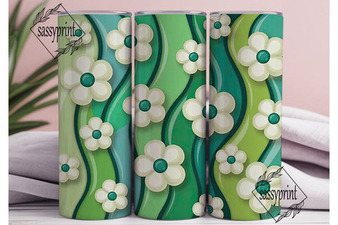 Green Floral Wave 20oz Tumbler Wrap Sublimation sassyprint 
