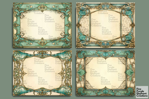 Green Frame Paper Junk Journal Pages Digital Pattern Fine Purple Elephant Creations 