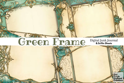 Green Frame Paper Junk Journal Pages Digital Pattern Fine Purple Elephant Creations 