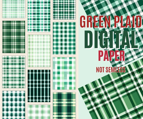 Green Gingham digital paper pack, shades of green plaid digital background, printable gingham digital scrapbook paper Sublimation PrintingLife 