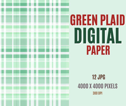 Green Gingham digital paper pack, shades of green plaid digital background, printable gingham digital scrapbook paper Sublimation PrintingLife 