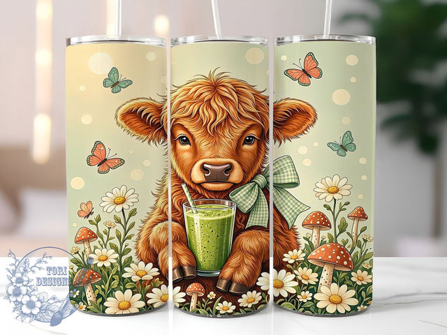 Green Gingham Highland Calf 20oz Tumbler, Green Accent, Gingham Pattern, Highland Calf Motif, Rustic Style, Sublimation Wrap, 20oz Tumbler, Country Charm Sublimation ToriDesigns 