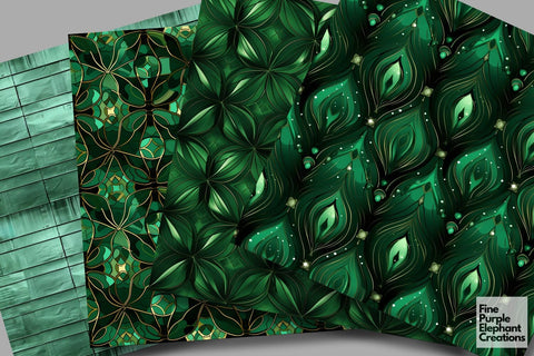 Green Glam Digital Paper | Luxury Glitter Art Deco Digital Pattern Fine Purple Elephant Creations 