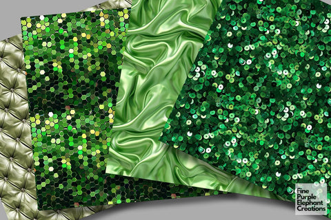Green Glam Digital Paper | Luxury Glitter Art Deco Digital Pattern Fine Purple Elephant Creations 