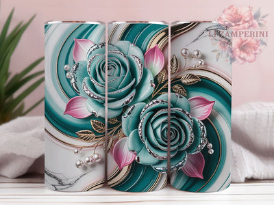 Green Glitter Floral Rose Tumbler, Green Glitter, Elegant Wrap, Sublimation Art, 20oz Tumbler, Romantic Theme, Stylish Design Sublimation Li Zamperini 