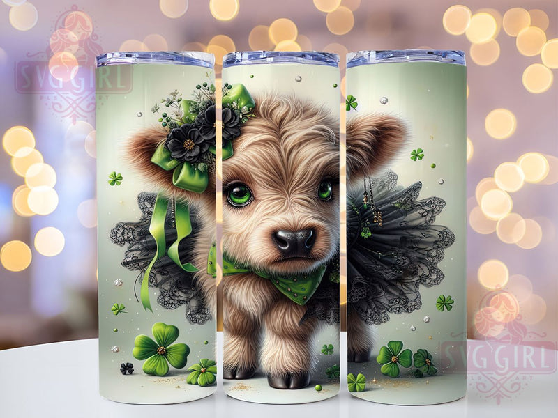 Green Glitter Highland Cow Tumbler, Green Glitter Tumbler, Stylish 20oz Wrap, Sublimation Design, Trendy Gift Idea, Irish Cow Wrap, St. Patrick’s Glitter Tumbler Sublimation SvggirlplusArt 