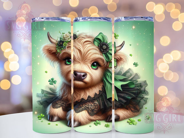 Green Glitter Highland Cow Tumbler, Green Glitter Tumbler, Stylish 20oz Wrap, Sublimation Design, Trendy Gift Idea, Irish Cow Wrap, St. Patrick’s Glitter Tumbler Sublimation SvggirlplusArt 