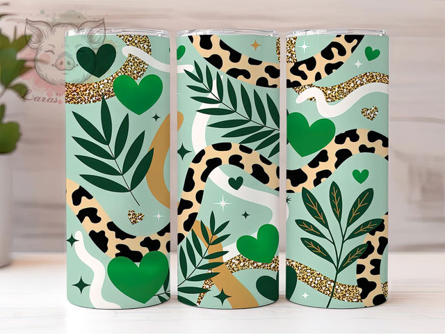 Green Glitter Leopard Shamrock Tumbler, Green Glitter Tumbler, Stylish 20oz Wrap, Sublimation Design, Trendy Gift Idea, St Patrick’s Leopard Wrap, Glitter Shamrock Tumbler Sublimation Lara' s Designs 