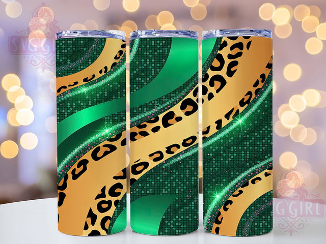 Green Glitter Leopard Tumbler, Sparkly Leopard Pattern, Green Cheetah Print, 20Oz Sublimation Wrap, Glitter Animal Art, Shiny Leopard Texture, Tumbler Sublimation Sublimation SvggirlplusArt 