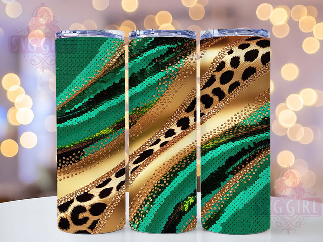 Green Glitter Leopard Tumbler, Sparkly Leopard Pattern, Green Cheetah Print, 20Oz Sublimation Wrap, Glitter Animal Art, Shiny Leopard Texture, Tumbler Sublimation Sublimation SvggirlplusArt 
