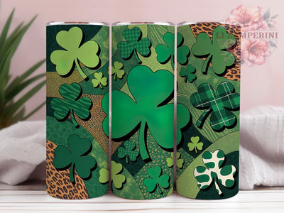 Green Glitter Shamrock Tumbler, Green Glitter Tumbler, Stylish 20oz Wrap, Sublimation Design, Trendy Gift Idea, Leopard Shamrock Wrap, Festive Clover Tumbler Sublimation Li Zamperini 