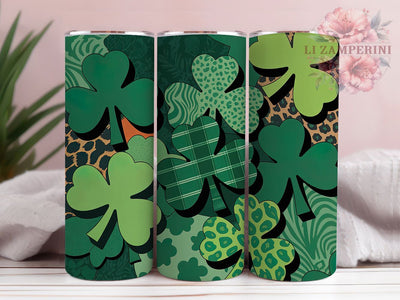Green Glitter Shamrock Tumbler, Green Glitter Tumbler, Stylish 20oz Wrap, Sublimation Design, Trendy Gift Idea, Leopard Shamrock Wrap, Festive Clover Tumbler Sublimation Li Zamperini 