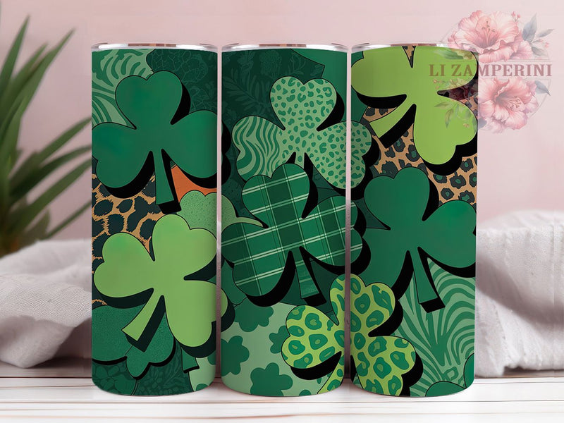 Green Glitter Shamrock Tumbler, Green Glitter Tumbler, Stylish 20oz Wrap, Sublimation Design, Trendy Gift Idea, Leopard Shamrock Wrap, Festive Clover Tumbler Sublimation Li Zamperini 