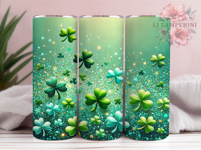 Green Glitter St. Patrick’s 20oz Tumbler, Green Glitter Tumbler, 20oz Tumbler Wrap, Sublimation Design, Irish Glitter, Shamrock Tumbler, Lucky Drinkware Sublimation Li Zamperini 