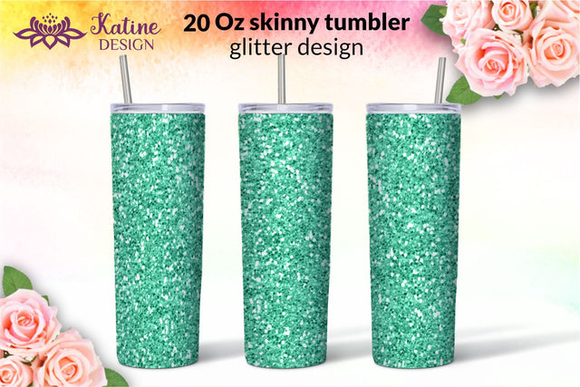 Green Glitter Tumbler Sublimation Wrap Design for 20 oz Skinny Tumbler Straight and Tapered PNG Sublimation KatineDesign 