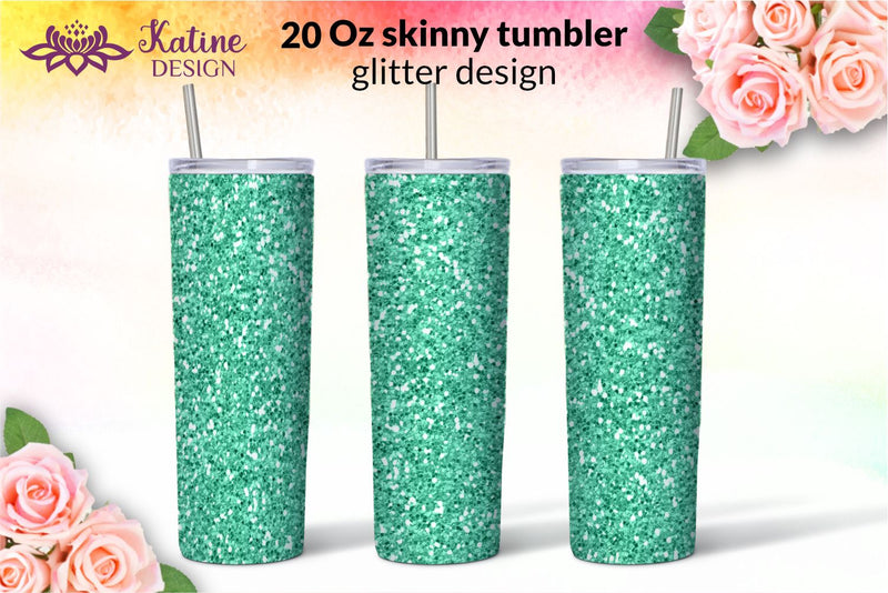 Green Glitter Tumbler Sublimation Wrap Design for 20 oz Skinny Tumbler Straight and Tapered PNG Sublimation KatineDesign 