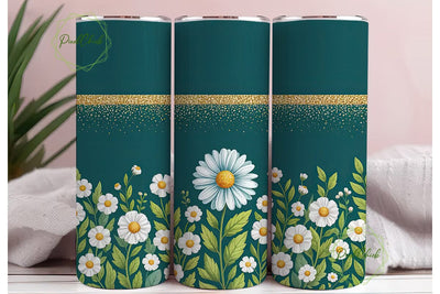 Green Gold Daisy Floral 20oz Tumbler Sublimation PixelChick 