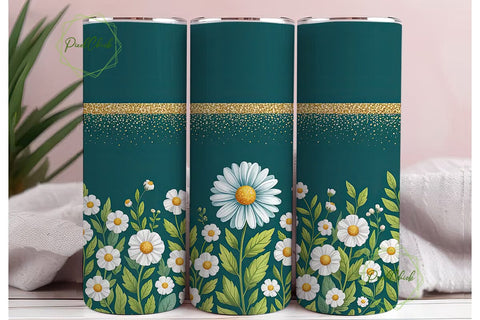 Green Gold Daisy Floral 20oz Tumbler Sublimation PixelChick 