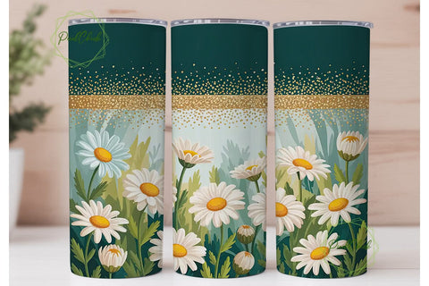 Green Gold Daisy Floral 20oz Tumbler Sublimation PixelChick 