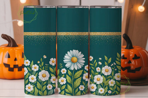 Green Gold Daisy Floral 20oz Tumbler Sublimation PixelChick 