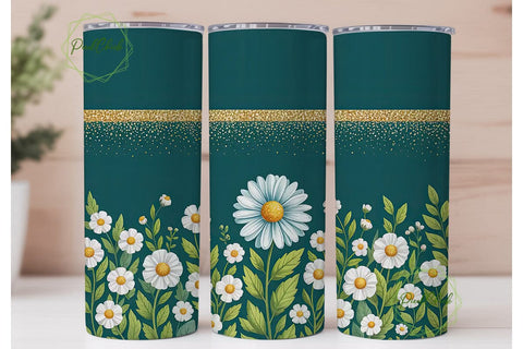 Green Gold Daisy Floral 20oz Tumbler Sublimation PixelChick 