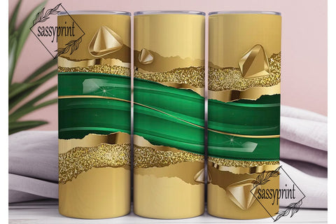 Green & Gold Glitter 20oz Tumbler Wrap Sublimation sassyprint 
