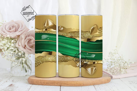 Green & Gold Glitter 20oz Tumbler Wrap Sublimation sassyprint 
