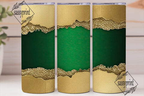 Green & Gold Glitter 20oz Tumbler Wrap Sublimation sassyprint 