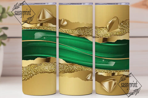 Green & Gold Glitter 20oz Tumbler Wrap Sublimation sassyprint 