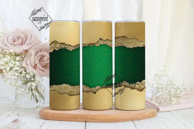 Green & Gold Glitter 20oz Tumbler Wrap Sublimation sassyprint 