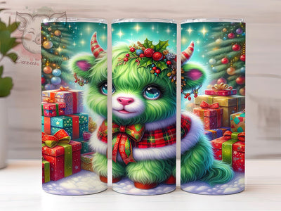 Green Highland Cow Christmas Tumbler, Cute Christmas Cow Wrap, Holiday Farm Animal Sublimation, Festive Cow Cup, 20Oz Skinny Tumbler Wrap, Adorable Christmas Mug, Country Christmas Design Sublimation Lara' s Designs 
