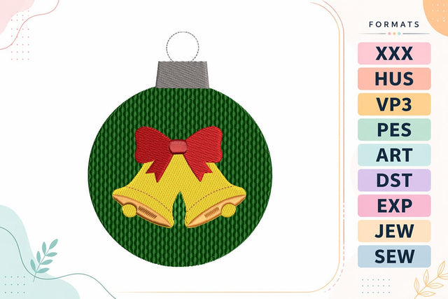 Green Knit Ornament with Golden Bells Christmas Embroidery Design Embroidery/Applique DESIGNS sg embroidery 