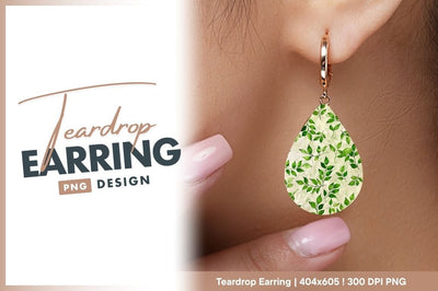 Green leaves pattern teardrop earring png design Sublimation Regulrcrative 