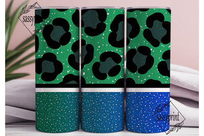 Green Leopard Glitter 20oz Tumbler Wrap Sublimation sassyprint 