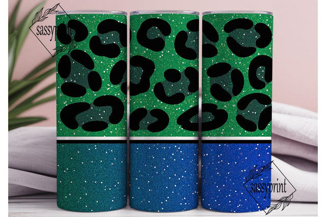 Green Leopard Glitter 20oz Tumbler Wrap Sublimation sassyprint 