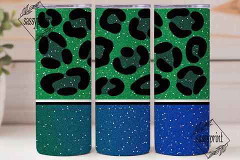Green Leopard Glitter 20oz Tumbler Wrap Sublimation sassyprint 