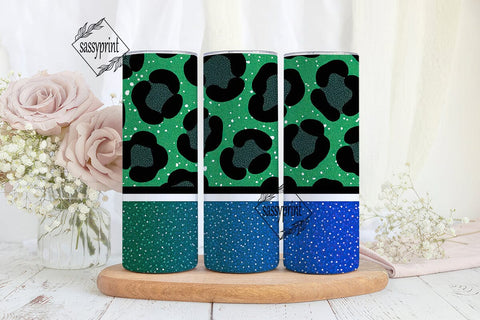 Green Leopard Glitter 20oz Tumbler Wrap Sublimation sassyprint 