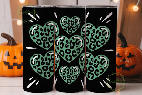 Green Leopard Heart 20oz Tumbler Wrap Sublimation PixelChick 