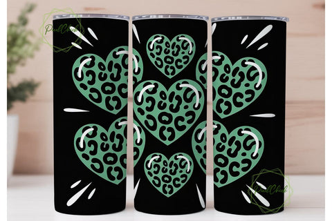 Green Leopard Heart 20oz Tumbler Wrap Sublimation PixelChick 