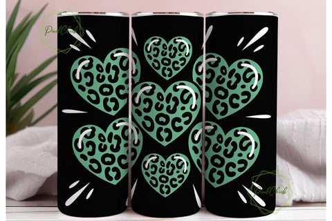 Green Leopard Heart 20oz Tumbler Wrap Sublimation PixelChick 
