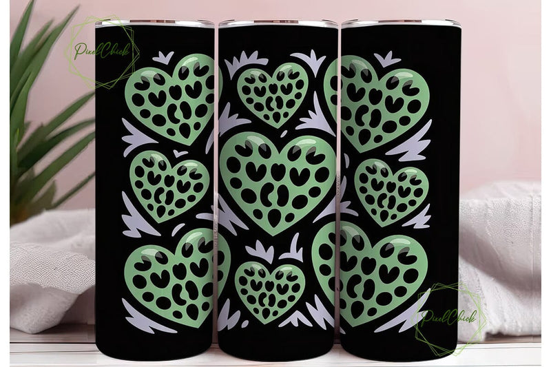 Green Leopard Heart 20oz Tumbler Wrap Sublimation PixelChick 