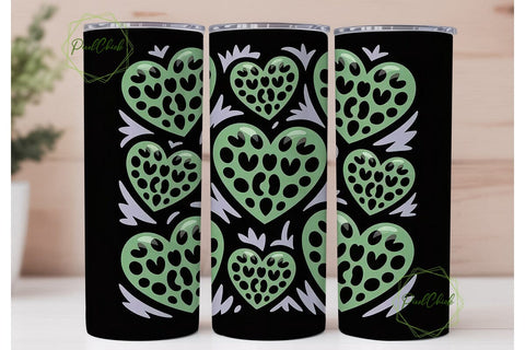 Green Leopard Heart 20oz Tumbler Wrap Sublimation PixelChick 