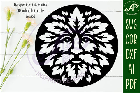 Green Man Circle Wall Art SVG, Greenman Face Laser Cut File SVG APInspireddesigns 