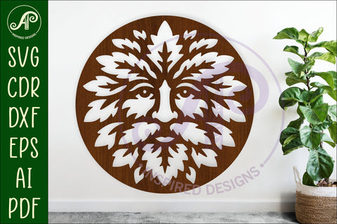 Green Man Circle Wall Art SVG, Greenman Face Laser Cut File SVG APInspireddesigns 