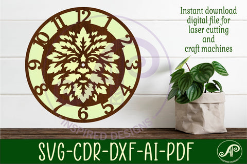 Green man Face clock wall clock laser cut file SVG APInspireddesigns 
