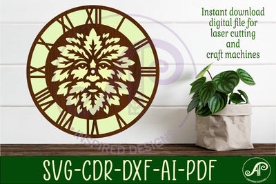 Green man Face clock wall clock laser cut file SVG APInspireddesigns 