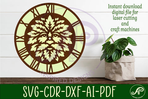 Green man Face clock wall clock laser cut file SVG APInspireddesigns 