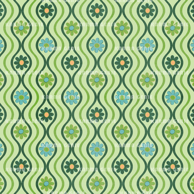 Green Mid Century Cloth Textured Floral Pattern Digital Paper Digital Pattern Karma Genie Graphics 